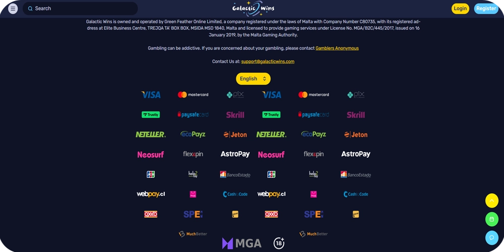 Payment Options in Galactic Casino