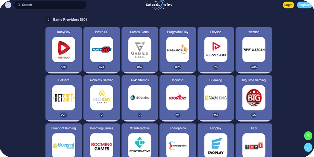 Galactic Wins Slot Providers